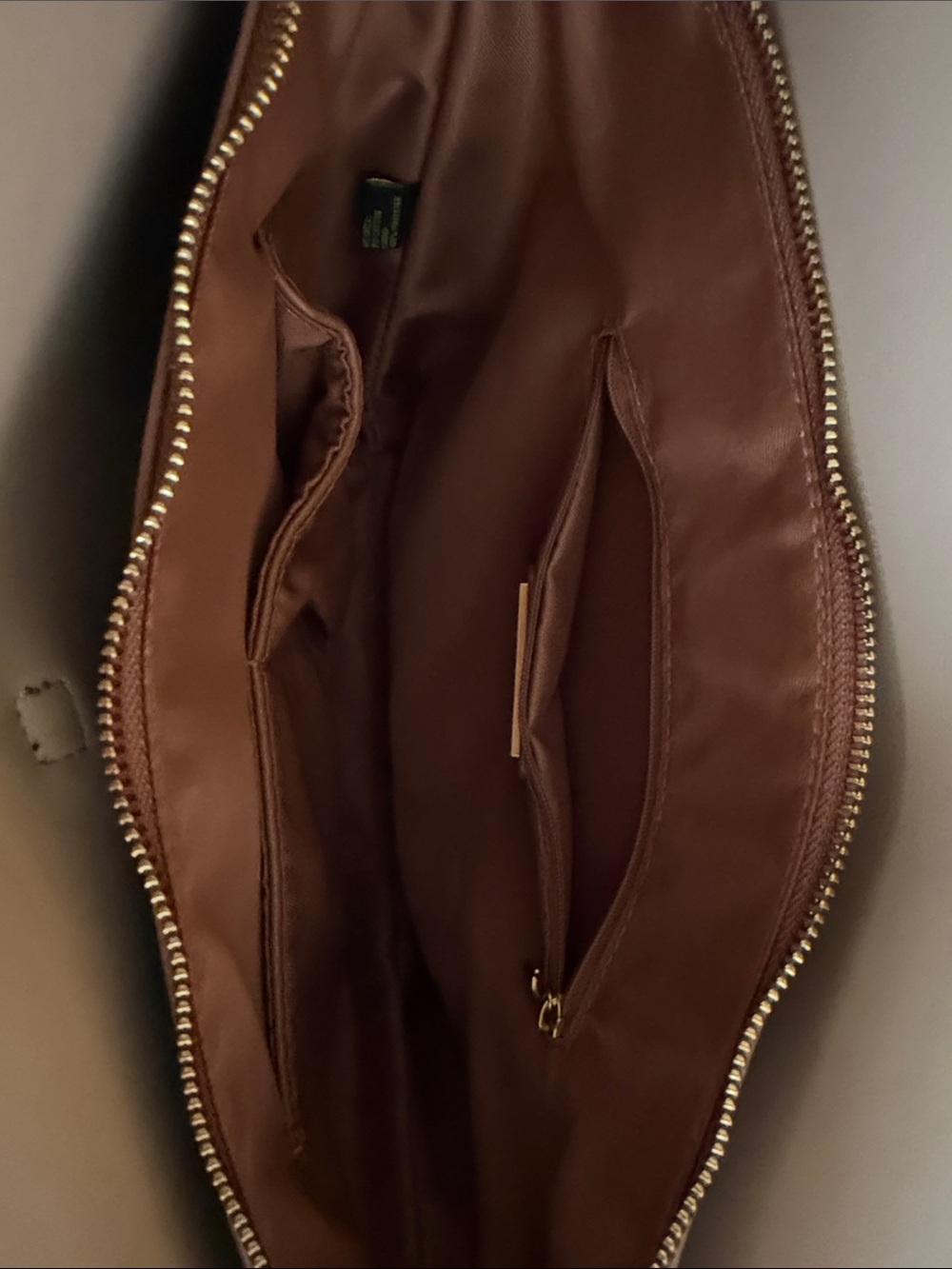 Miztique Chestnut Brown Leather Shoulder Tote with Gold Hardware - Picture 3 of 5